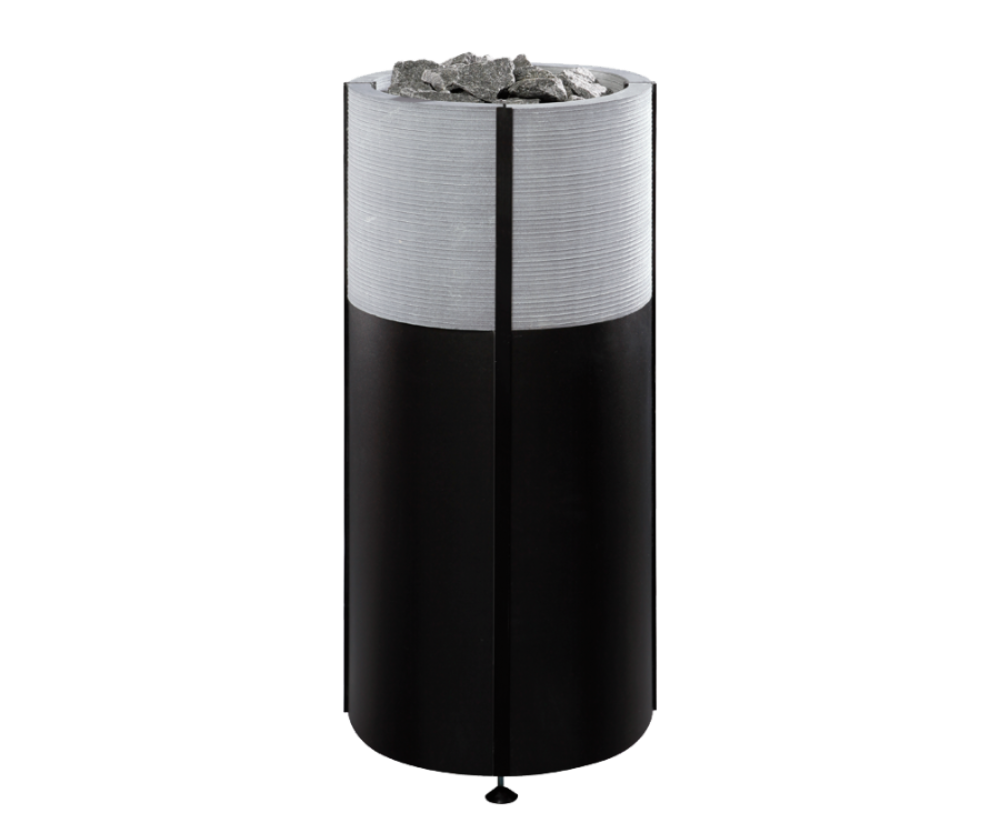 Integratable Round Standing Soapstone Cladded Electric Sauna Heater Tulikivi Naava Integrated