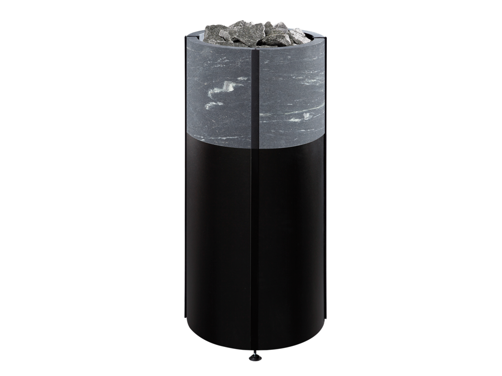 Integratable Round Standing Soapstone Cladded Electric Sauna Heater Tulikivi Naava Nobile Integrated