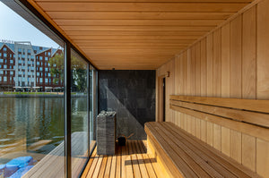 Square Grafia Soapstone Cladded Electric Sauna Heater Tulikivi Tuisku XL S3 In Sauna