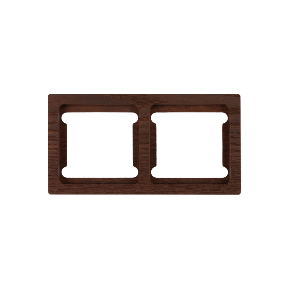 Wooden wall plate with two sockets on a white background