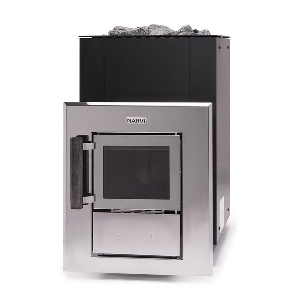 Narvi Kuru 14 Through Wall Wood Burning Sauna Heater on a white background