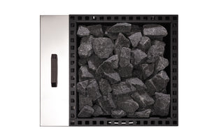 Narvi Kuru 20 WT Wood Burning Sauna Heater with grey sauna stones on a white background