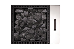 Narvi Kuru 20 WT Wood Burning Sauna Heater with grey sauna stones on a white background