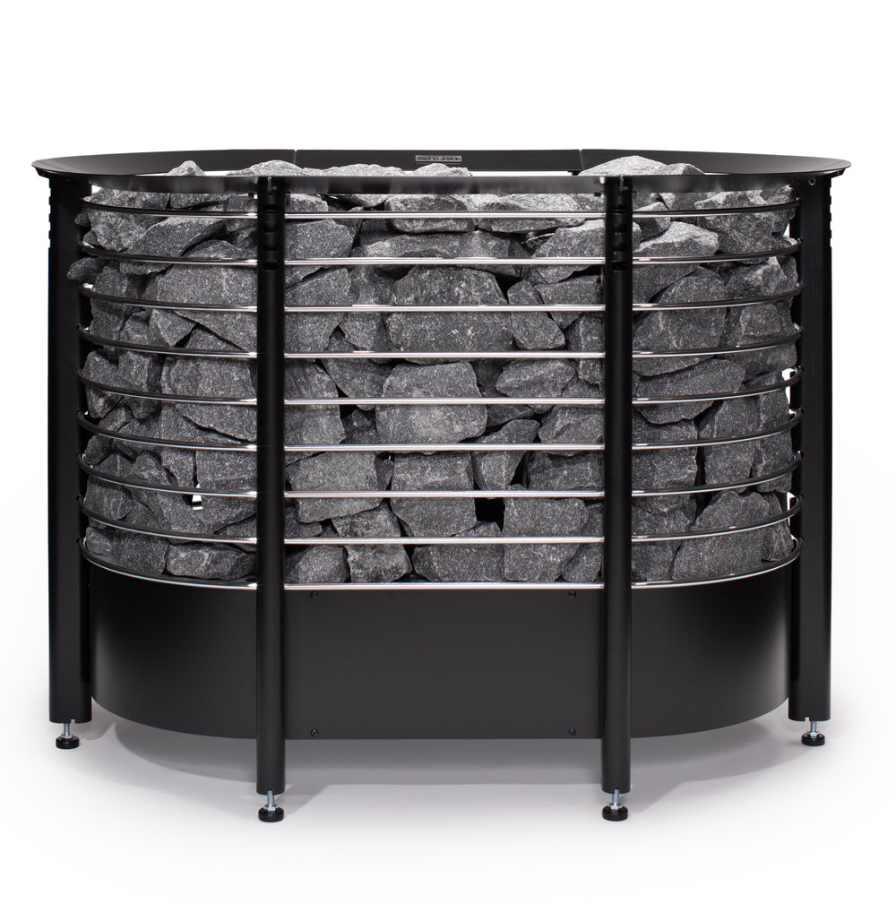 Narvi Peak Big Electric Sauna Heater filled with grey sauna stones on a white background