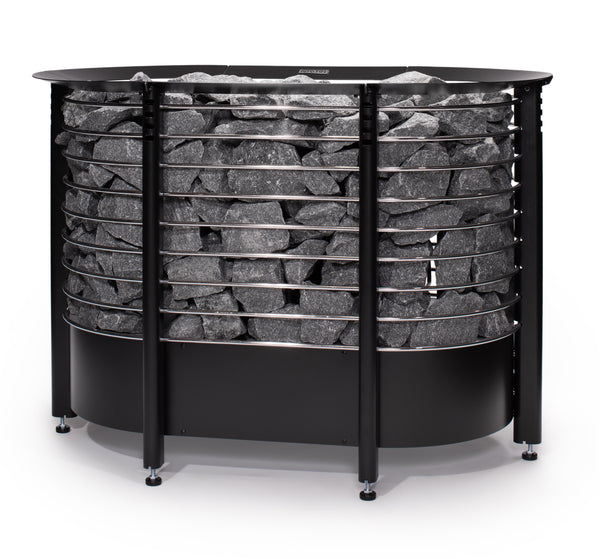 Narvi Peak Big Electric Sauna Heater filled with grey sauna stones on a white background