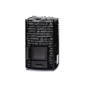Narvi Velvet 20 Wood Burning Sauna Heater filled with grey sauna stones on a white background. 
