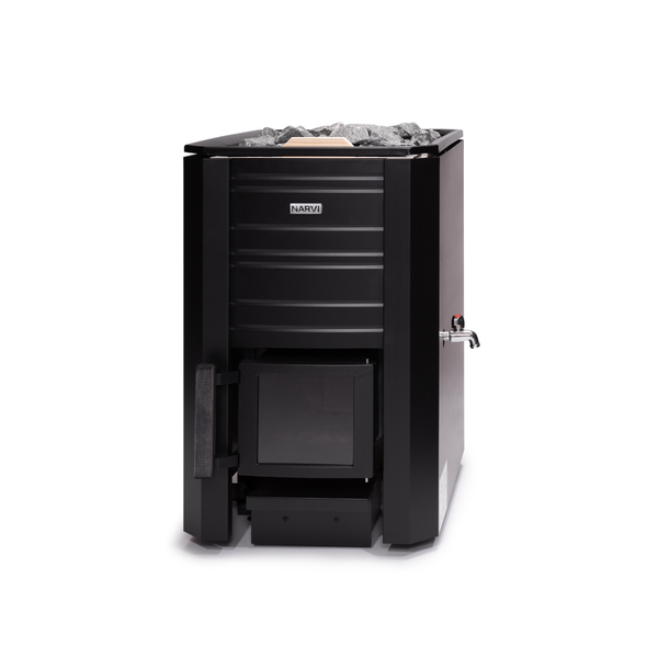 Narvi Black WT Wood Burning Sauna Heater on a white background 