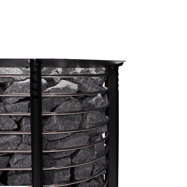 Narvi Peak Big Electric Sauna Heater filled with grey sauna stones on a white background