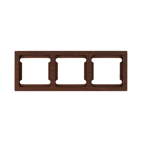 Wooden wall plate with three square openings on a white background