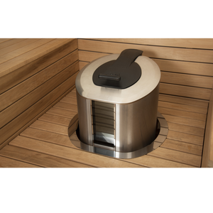Narvi Steam Ready Electric Sauna Heater in a wooden sauna