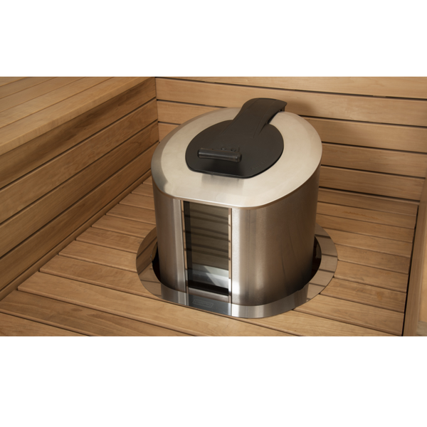 Narvi Steam Ready Electric Sauna Heater in a wooden sauna