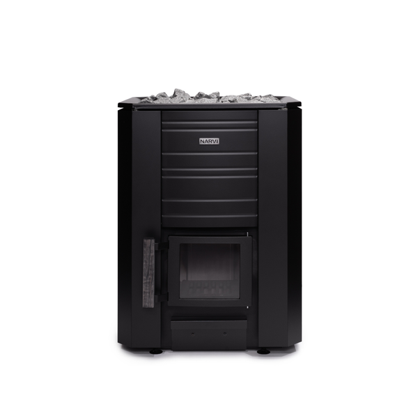 Narvi Black Wood Burning Sauna Heater on a white background
