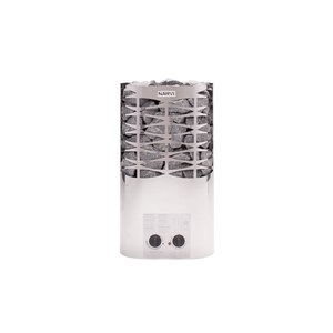 Narvi stainless electric sauna heater with geometric design on a white background