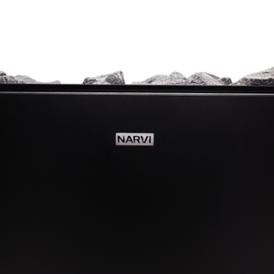 Narvi Ultra Big Black Electric Sauna Heater filled with grey sauna stones on a white background