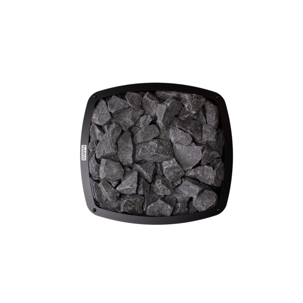 Narvi Velvet 20 Wood Burning Sauna Heater filled with grey sauna stones on a white background. 