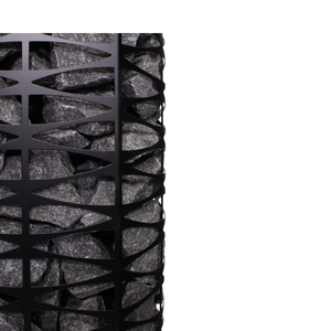 Narvi Saana Black Electric Sauna Heater filled with grey sauna stones on a white background