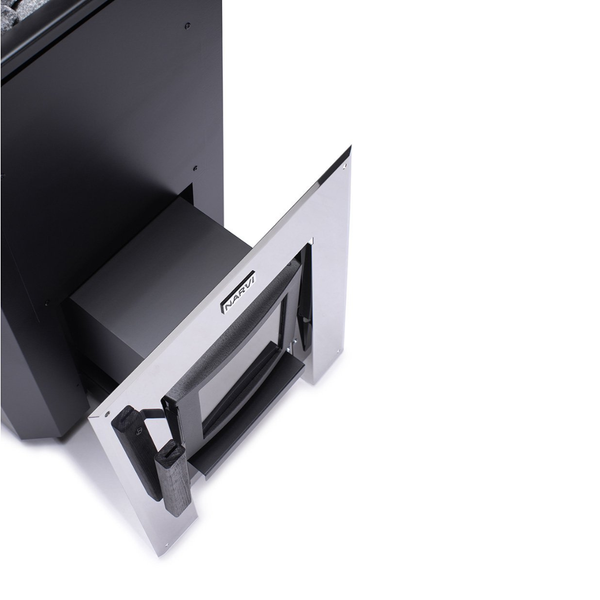 Narvi Black 20 Through Wall Wood Burning Sauna Heater on a white background