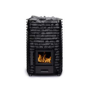 Narvi Velvet 20 Wood Burning Sauna Heater filled with grey sauna stones on a white background. 