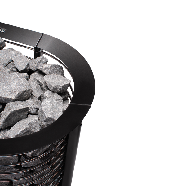 Narvi Peak Big Electric Sauna Heater filled with grey sauna stones on a white background