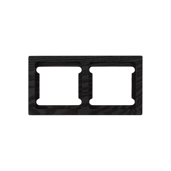 Black double gang wall plate on a white background