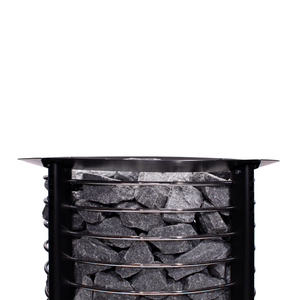 Narvi Peak Electric Sauna Heater filled with grey sauna stones on a white background 