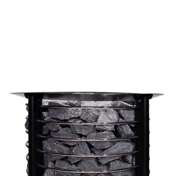 Narvi Peak Electric Sauna Heater filled with grey sauna stones on a white background 