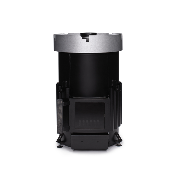 Narvi Luosto Wood Burning Sauna Heater with grey sauna stones on a white background  