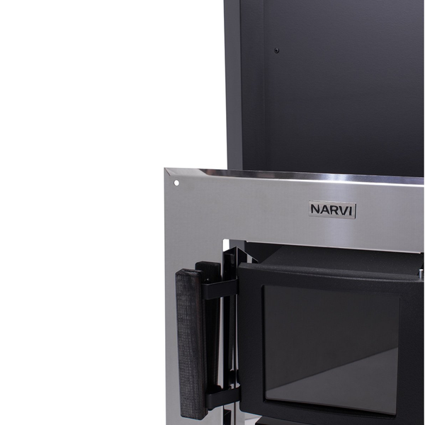 Narvi Black 20 Through Wall Wood Burning Sauna Heater on a white background