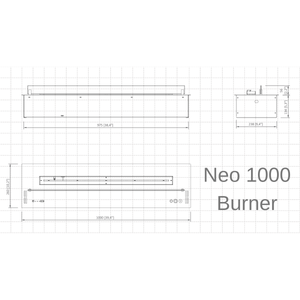 Technical drawing of a 'Neo 1000 Burner' on a grid background