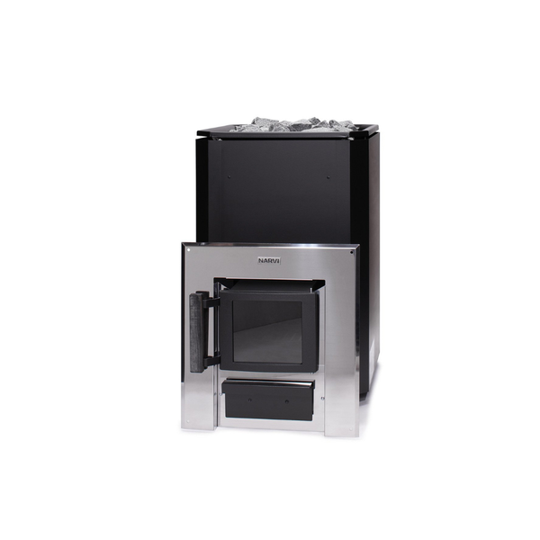 Narvi Black 20 Through Wall Wood Burning Sauna Heater on a white background