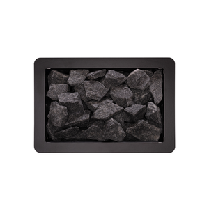 Narvi Ultra Small Black Electric Sauna Heater filled with grey sauna stones on a white background  
