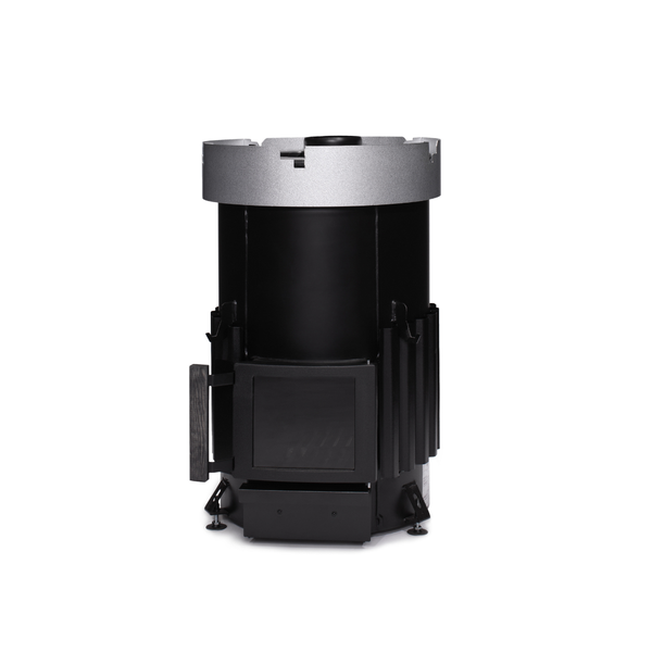 Narvi Luosto Wood Burning Sauna Heater with grey sauna stones on a white background  