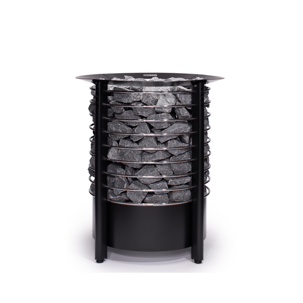 Narvi Peak Electric Sauna Heater filled with grey sauna stones on a white background 
