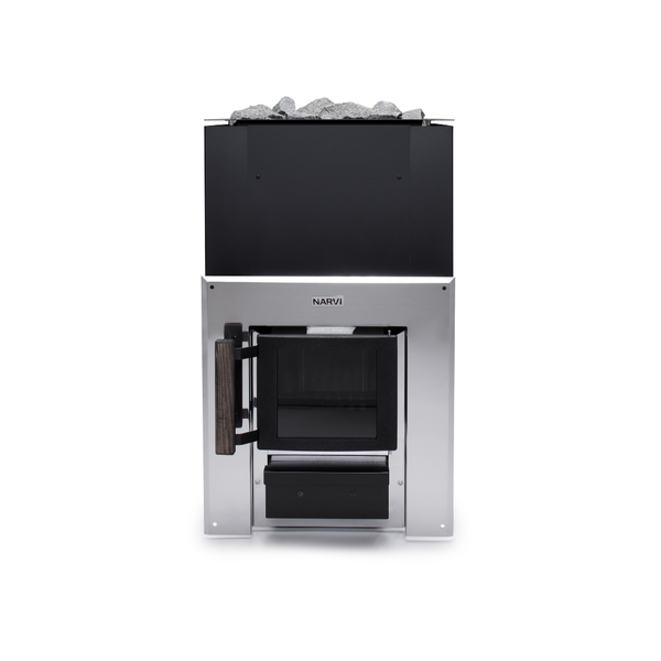 Narvi Kaamos 20 Through Wall Wood Burning Sauna Heater on a white background 