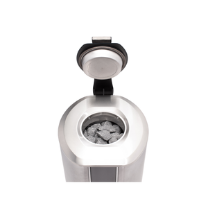 Narvi Steam Ready Electric Sauna Heater with grey sauna stones on a white background