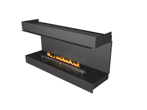 A modern black fireplace from planika on a white background