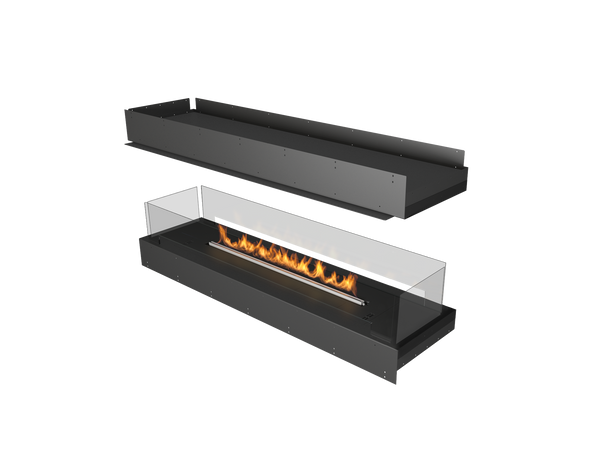 Modern black ethanol fireplace with flames on a white background