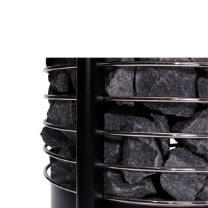 Narvi Peak Electric Sauna Heater filled with grey sauna stones on a white background 