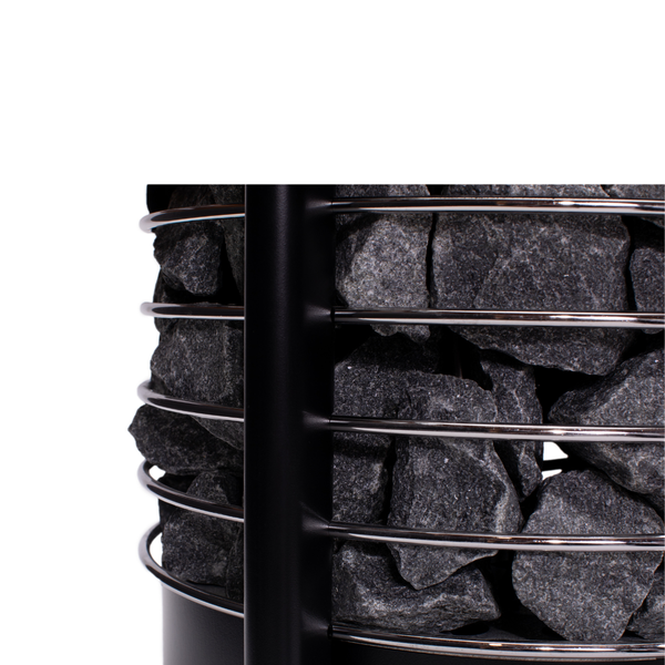 Narvi Peak Electric Sauna Heater filled with grey sauna stones on a white background 