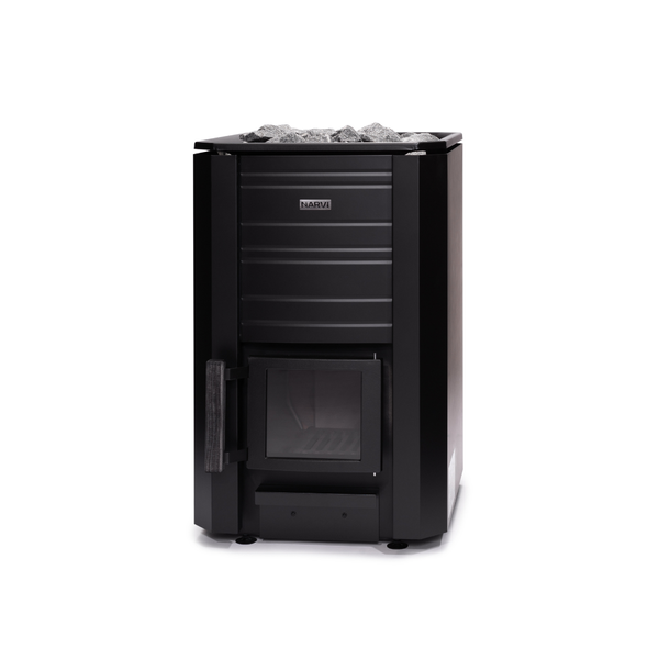 Narvi Black Wood Burning Sauna Heater on a white background
