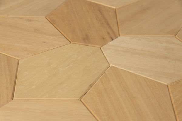 Hexagonal wooden tiles arranged in a pattern