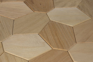 Hexagonal wooden tiles arranged in a pattern