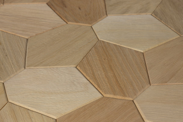 Hexagonal wooden tiles arranged in a pattern
