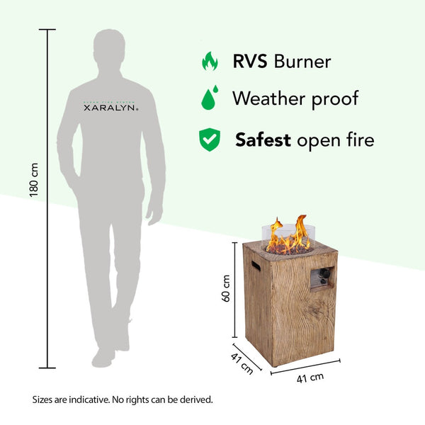 Xaralyn Column 40 Wood look outdoor fireplace