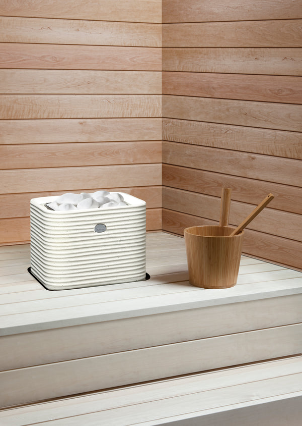 Standing Cast Stone Cladded Electric Sauna Heater Tulikivi Huurre Integrated In Sauna