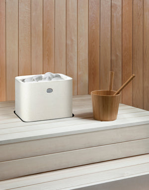 Integratable Square Standing Cast Stone Cladded Electric Sauna Heater Tulikivi Kuura 2 Integrated In Sauna