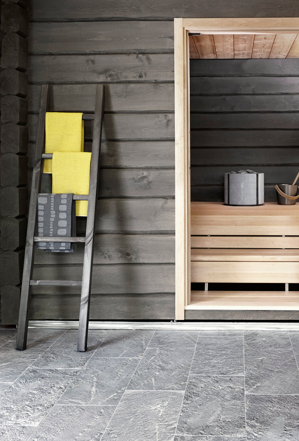 Integratable Round Standing Soapstone Cladded Electric Sauna Heater Tulikivi Naava Integrated In Sauna, From Outside