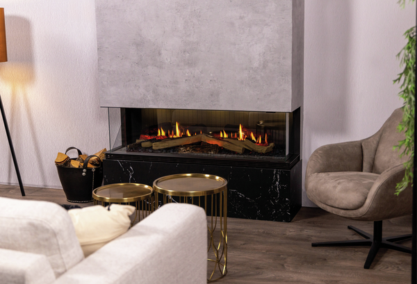 Dimplex Vista III built-in fireplace with custom built mantle in the living room