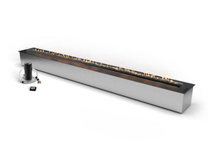 Modern linear fireplace on a white background