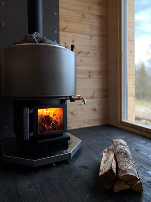 Narvi Luosto WT Wood Burning Sauna Heater in a wooden sauna